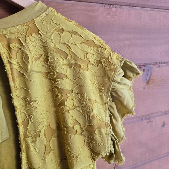 Anthropologie Ruffle Knit Mini Dress Chartreuse Bow Back Small Open Back Boho - Picture 4 of 6